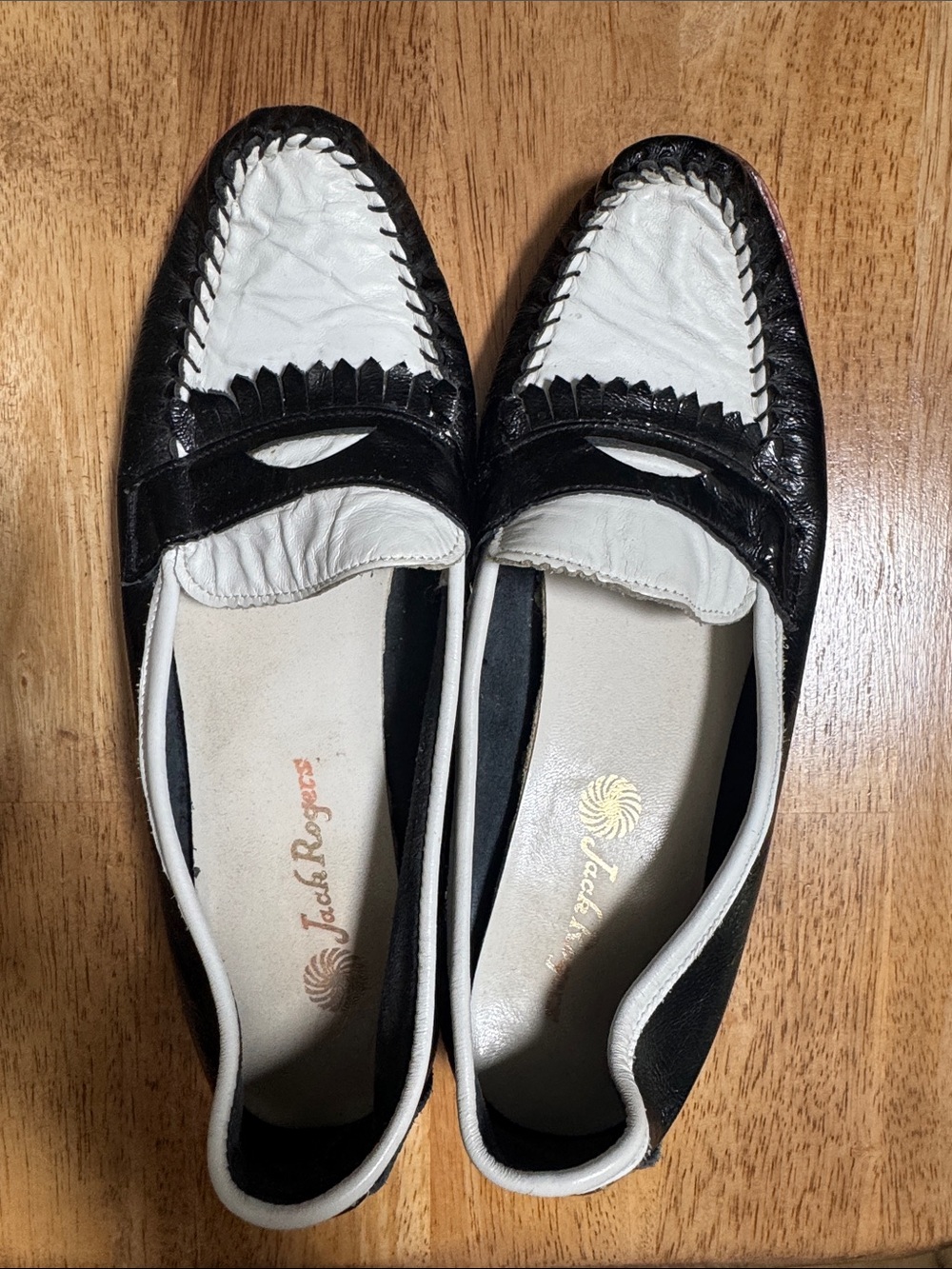Jack Rogers Black and White Two-Tone Leather Loafers